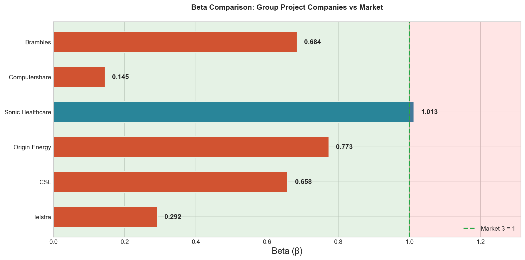 Bar chart comparing betas of group project companies